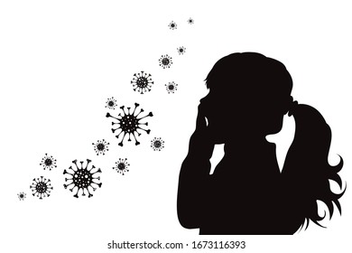 Vector silhouette of child spreading bacteria on white background. Symbol of disease and coronavirus.