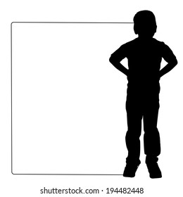 Vector silhouette of a child that holding a white signs.