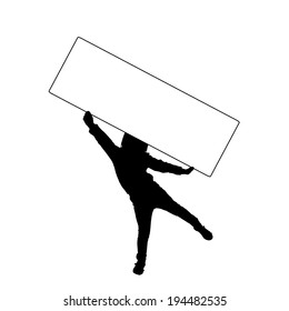 Vector silhouette of a child that holding a white signs.