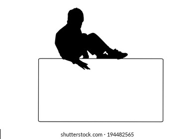 Vector silhouette of a child that holding a white signs.