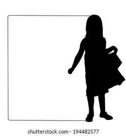 Vector silhouette of a child that holding a white signs.