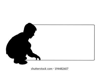 Vector silhouette of a child that holding a white signs.