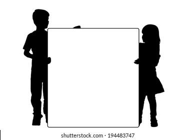 Vector silhouette of a child that holding a white signs.
