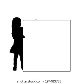 Vector silhouette of a child that holding a white signs.