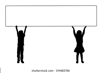 Vector silhouette of a child that holding a white signs.
