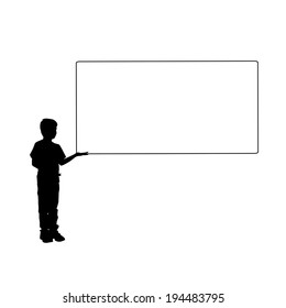 Vector silhouette of a child that holding a white signs.
