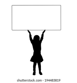 Vector silhouette of a child that holding a white signs.