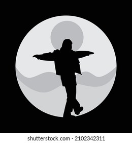 vector silhouette of children, happy children, dancing children, happy kids