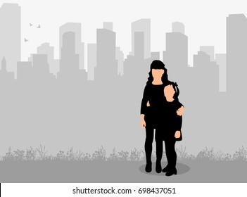 Vector, silhouette of children hugging