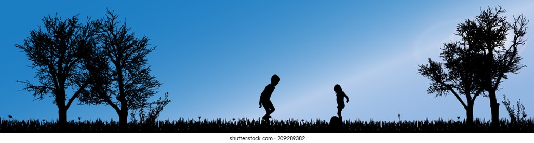 Vector silhouette of children in nature along the beautiful days.