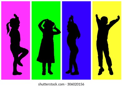 Vector silhouette of children on a colored background.