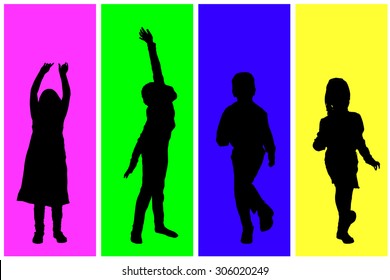 Vector silhouette of children on a colored background.