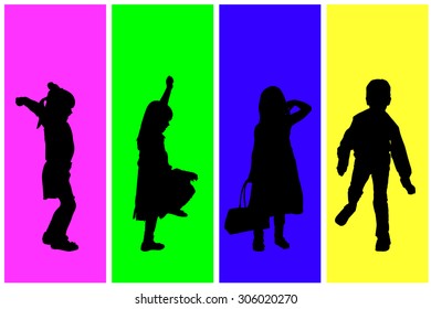 Vector silhouette of children on a colored background.