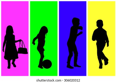 Vector silhouette of children on a colored background.