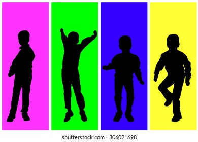 Vector silhouette of children on a colored background.