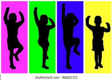 Vector silhouette of children on a colored background.