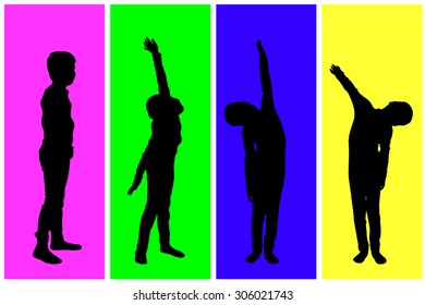 Vector silhouette of children on a colored background.