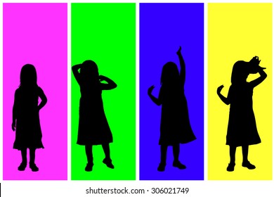 Vector silhouette of children on a colored background.