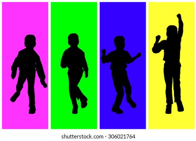 Vector silhouette of children on a colored background.