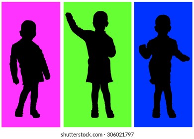 Vector silhouette of children on a colored background.