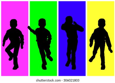 Vector silhouette of children on a colored background.