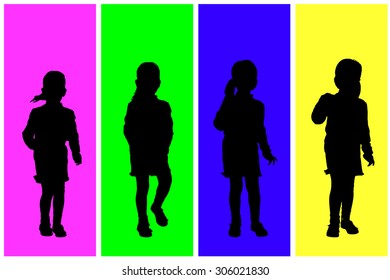 Vector silhouette of children on a colored background.