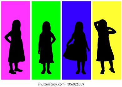 Vector silhouette of children on a colored background.