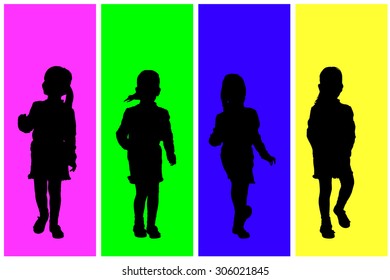 Vector silhouette of children on a colored background.