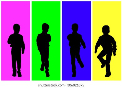 Vector silhouette of children on a colored background.