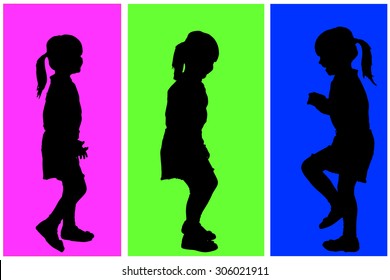 Vector silhouette of children on a colored background.