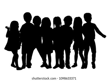 Vector silhouette of children on white background.