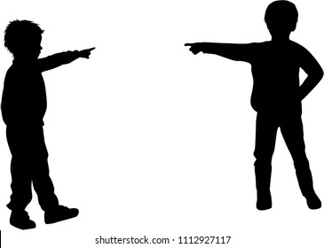 Vector silhouette of children on white background.