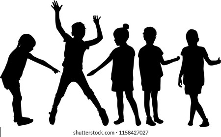 Vector silhouette of children on white background.