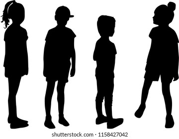Vector silhouette of children on white background.