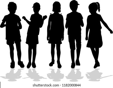 Vector silhouette of children on white background.