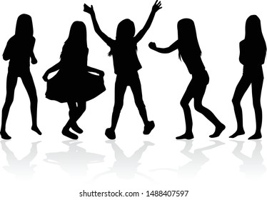 Vector silhouette of children on white background.
