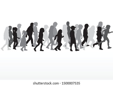 Vector silhouette of children on white background.