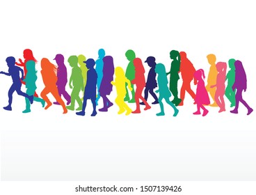 Vector silhouette of children on white background.