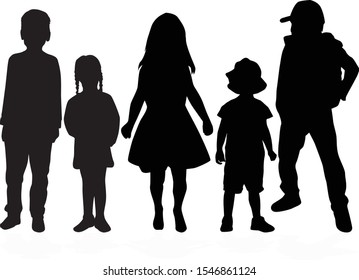 Vector silhouette of children on white background.