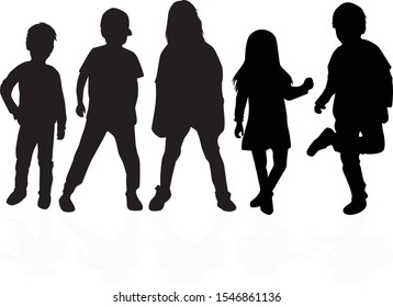 Vector Silhouette Children On White Background Stock Vector (Royalty ...