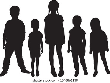 Vector silhouette of children on white background.