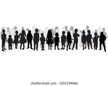 Vector silhouette of children on white background.