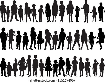 Vector silhouette of children on white background.