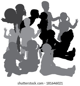 Vector silhouette of a children on a white background.
