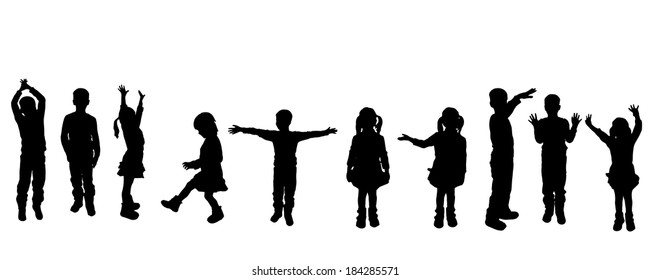 Vector silhouette of children on a white background.