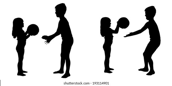 Vector silhouette of a children on a white background.