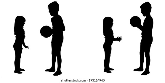 Vector silhouette of a children on a white background.