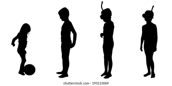 Vector silhouette of a children on a white background.