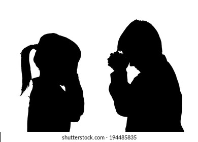 Vector silhouette of children on a white background.