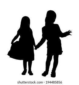 Vector silhouette of children on a white background.
